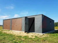 Garaż blaszany grafit bramy uchylne orzech 10 mx 6m spad do tyłu