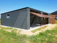 Garaż blaszany grafit bramy uchylne orzech 10 mx 6m spad do tyłu