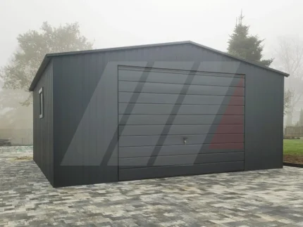 Garaż blaszany dwuspadowy grafit 5m x 6m brama uchylna