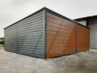 Garaż blaszany dwustanowiskowy grafit 6m x 6m bramy uchylne