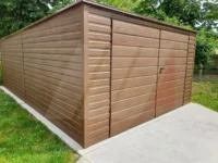 Garaż blaszany drewnopodobny orzech spad do tyłu 4m x 6m