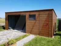 Garaż blaszany orzech spad do tyłu 6m x 6m brama uchylna i drzwi