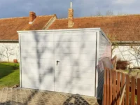 Garaż blaszany biały spad do tyłu 3m x 5m brama dwuskrzydłowa - Image 2