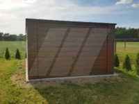 Garaż blaszany orzech spad do tyłu 3.5m x 5m brama uchylna