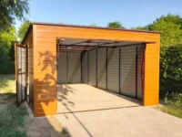 Garaż blaszany złoty dąb spad do tyłu 3.5 x 5 brama uchylna