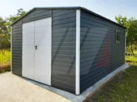 Domek ogrodowy dwuspadowy grafit 4m x 5m drzwi białe