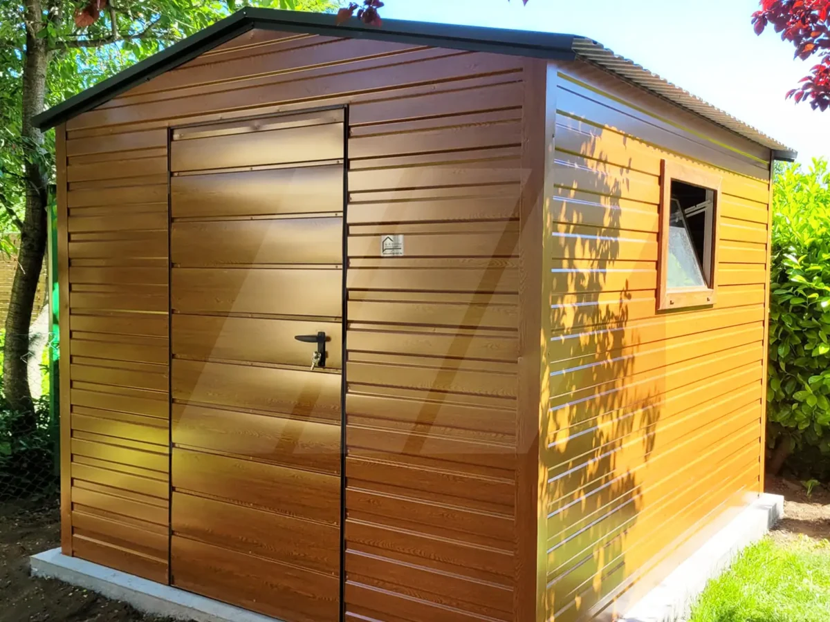 Domek ogrodowy narzędziowy dwuspadowy złoty dąb 2.5m x 4m