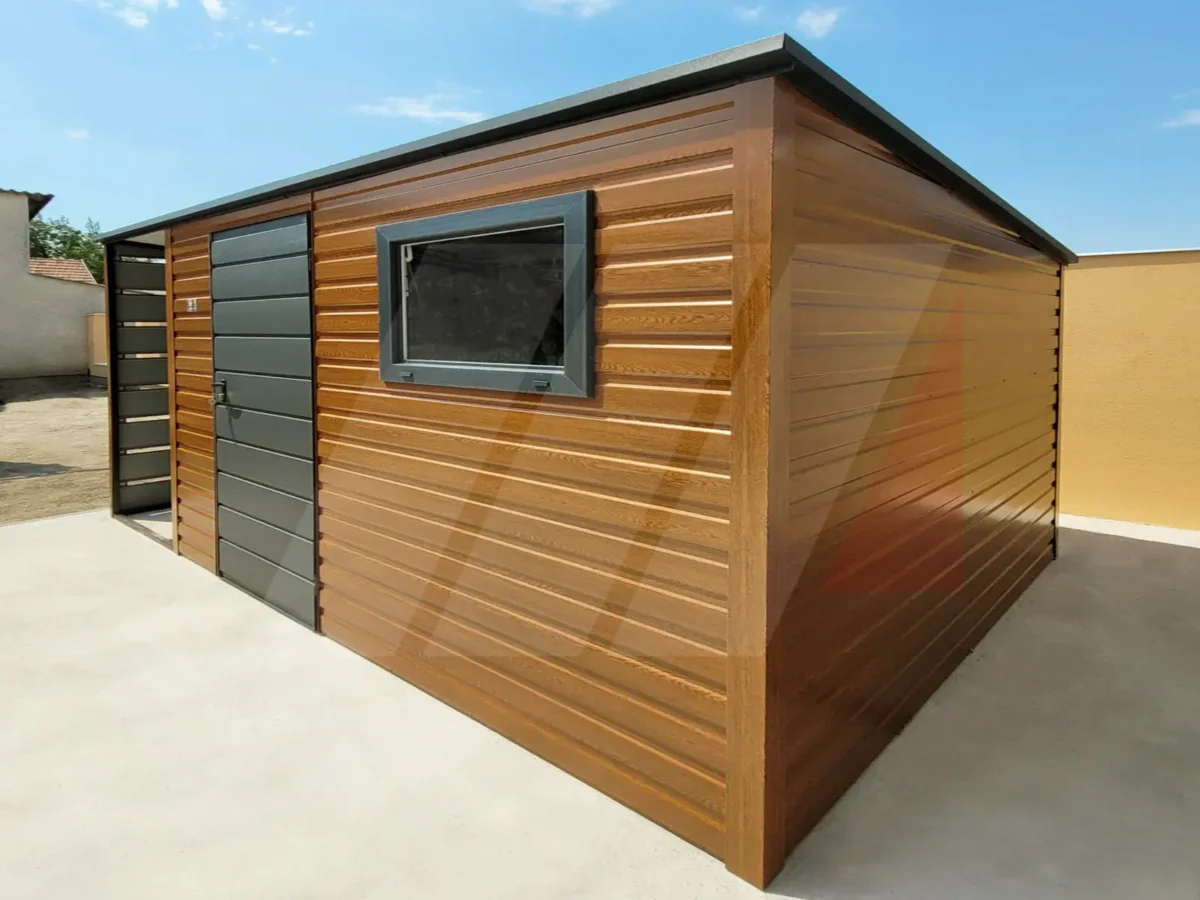 Domek ogrodowy narzędziowy złoty dąb 4m x 3m spad do tyłu