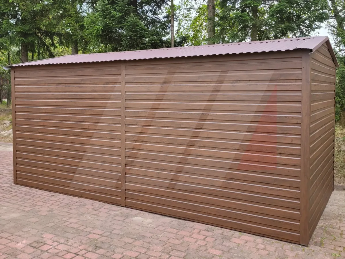 Garaż blaszany dwuspadowy 3m x 5m brama dwuskrzydłowa