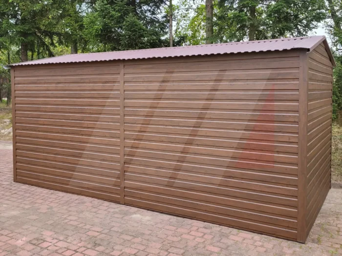 Garaż blaszany dwuspadowy 3m x 5m brama dwuskrzydłowa