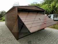 Garaż blaszany dwuspadowy orzech 3m x 5m brama uchylna