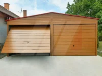 Garaż blaszany dwuspadowy podwójny 6m x 6m złoty dąb