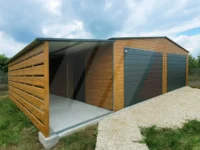 Garaż blaszany dwuspadowy z wiatą 9m x 6m multigloss