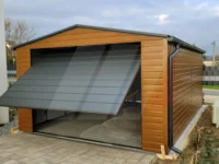 Garaż blaszany dwuspadowy złoty dąb 4m x 6m brama uchylna