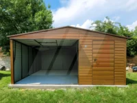 Garaż blaszany dwuspadowy złoty dąb 5m x 6m brama uchylna