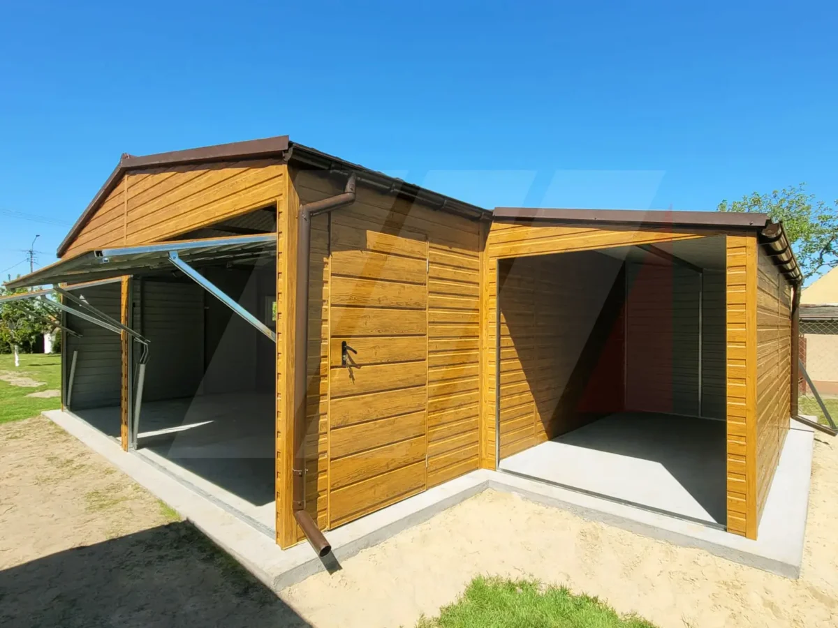 Garaż blaszany dwustanowiskowy 6m x 6m plus wiata 2m x 4m
