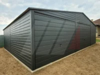 Garaż blaszany dwustanowiskowy grafit 8m x 5m bramy uchylne