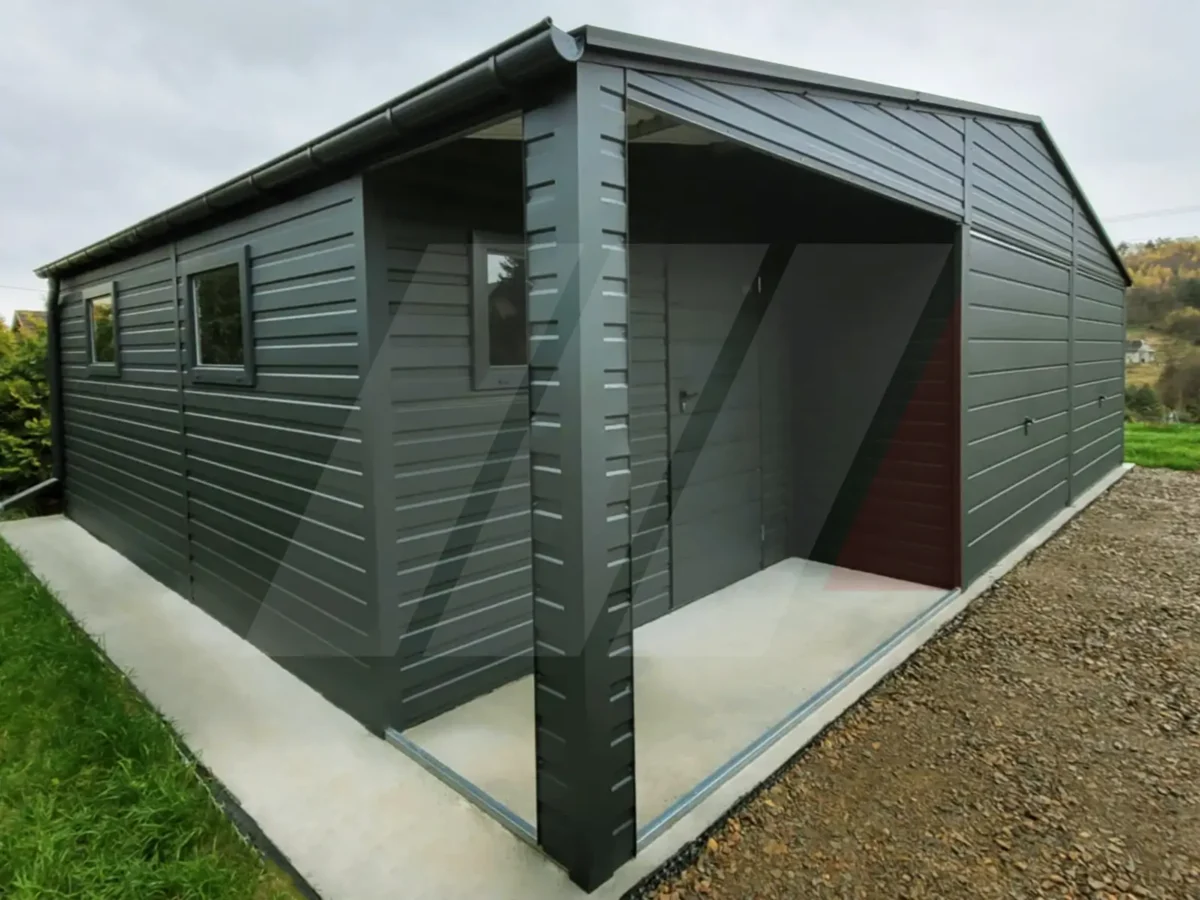 Garaż blaszany dwustanowiskowy z wnęką 9m x 6m grafit