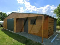 Garaż blaszany dwuspadowy multigloss 9m x 6m z wiatą i wnęką