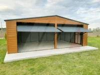 Garaż blaszany podwójny złoty dąb 7m x 6m bramy antracyt