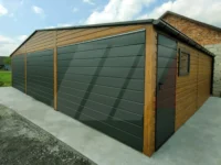 Garaż blaszany trzystanowiskowy multigloss 9m x 6m bramy grafit