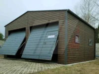 Hala magazynowa dwuspadowa orzech 8m x 6m bramy uchylne