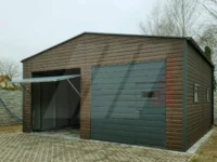 Hala magazynowa dwuspadowa orzech 8m x 6m bramy uchylne